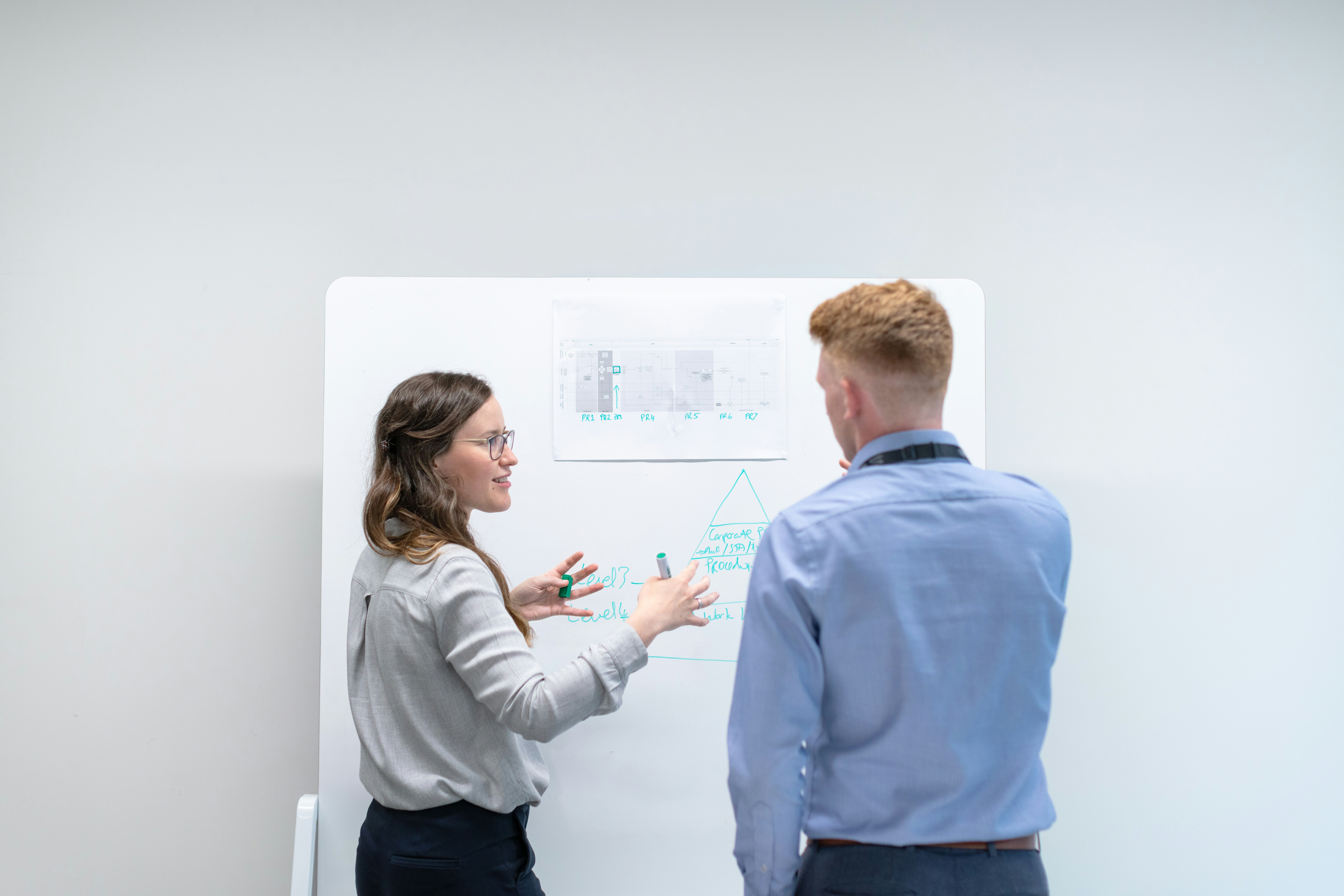 Professionals reviewing a strategy board during a case assessment meeting